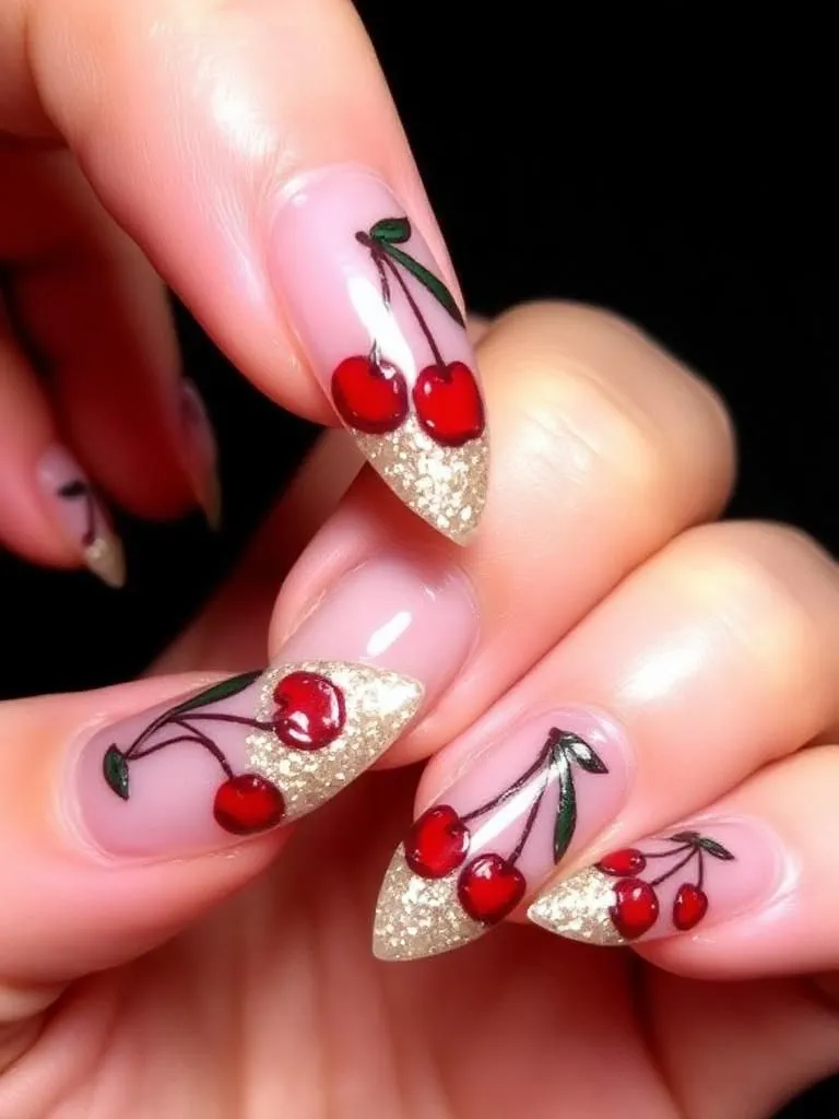 Glitter Cherry Nails