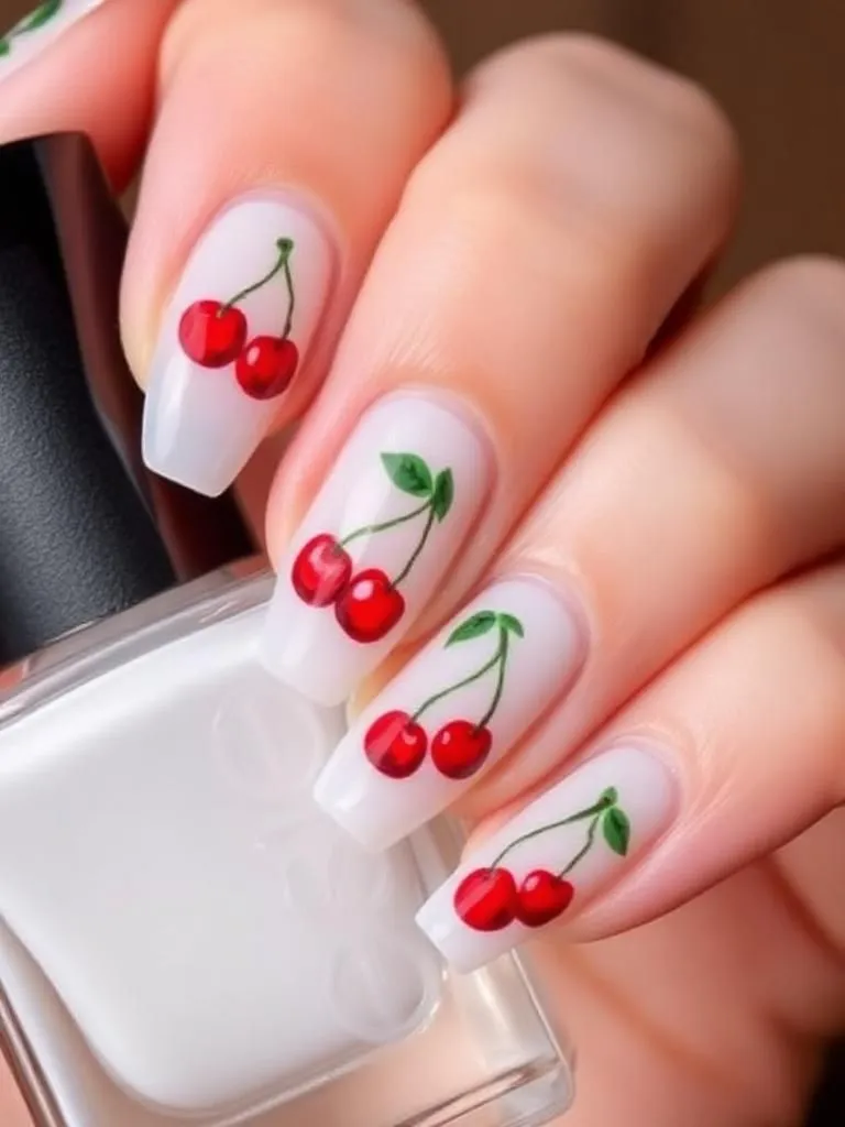 Transparent Cherry Nails