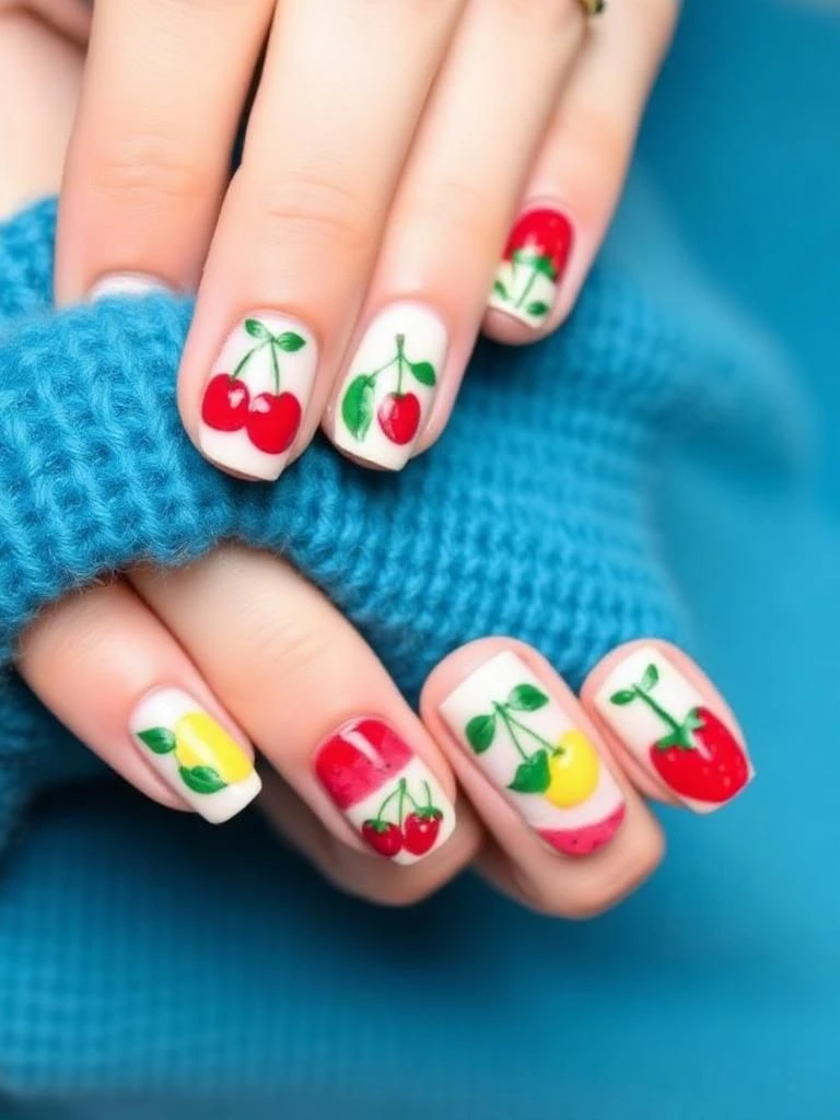 Mixed Fruit and Cherry Nails