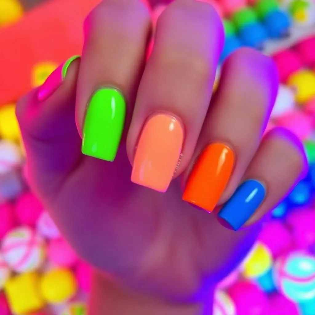 Neon Skittle Nails