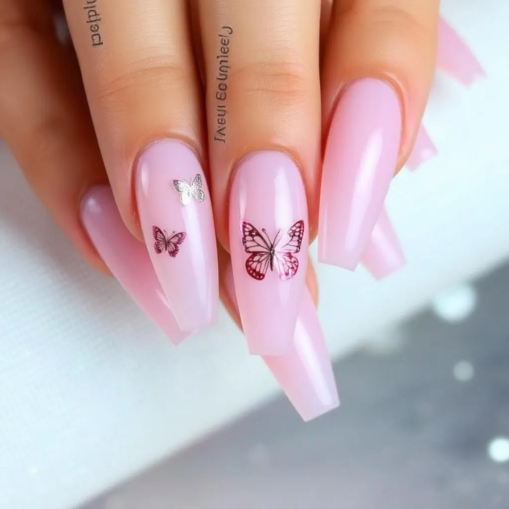 pink butterfly nails