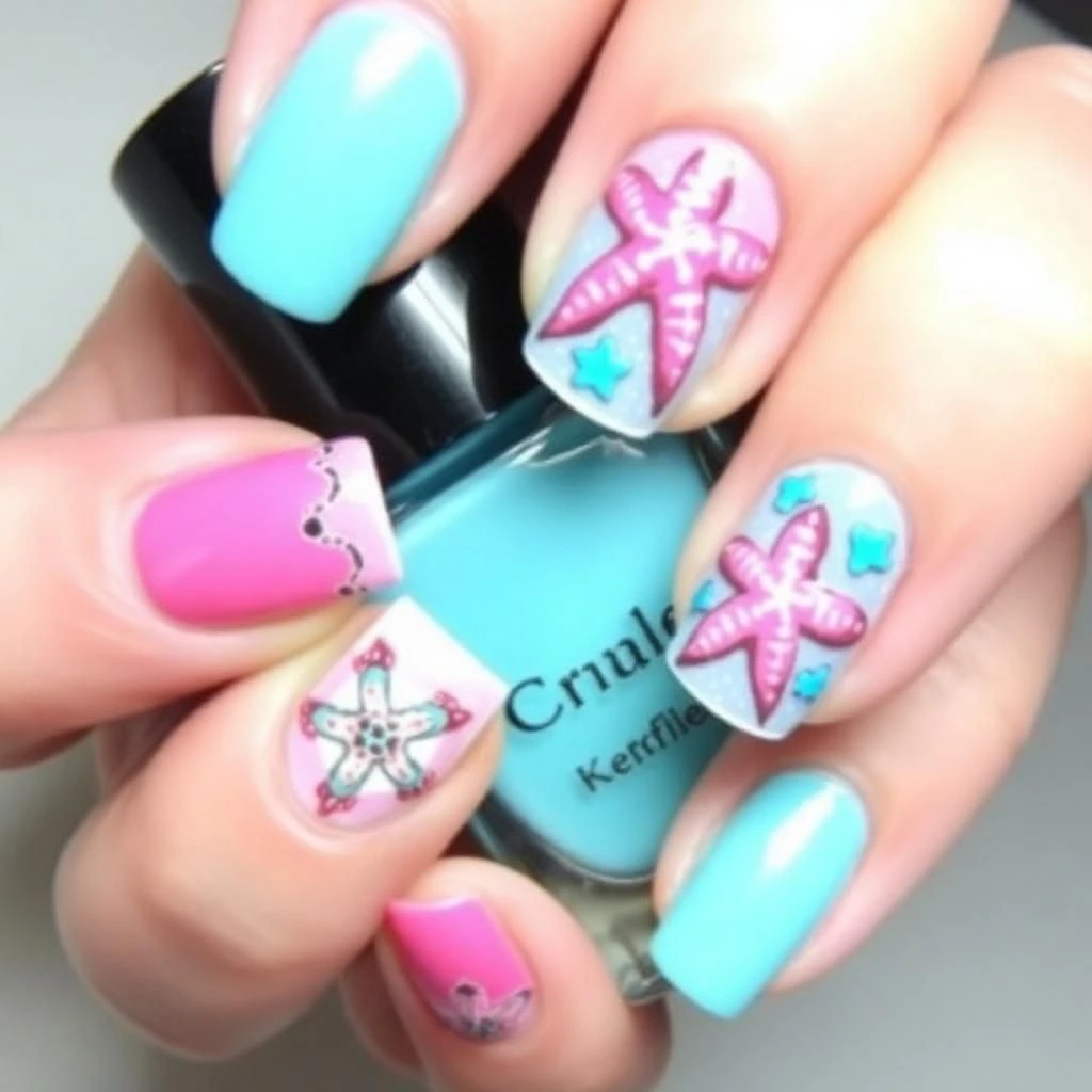 pink star fish nails