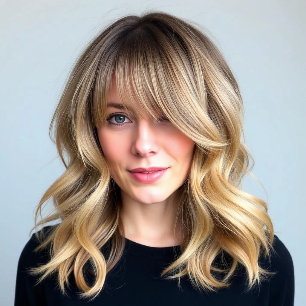 Must-See Shag Haircuts with Bangs for Your Next Salon Visit 14 Shoulder-Length Shag with Curtain Bangs