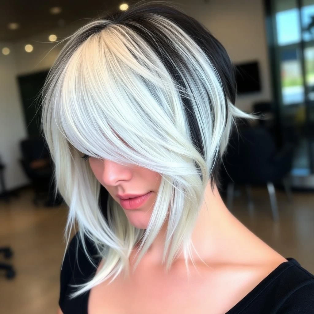 Must-See Shag Haircuts with Bangs for Your Next Salon Visit 18 Color-Blocked Shag with Bold Bangs