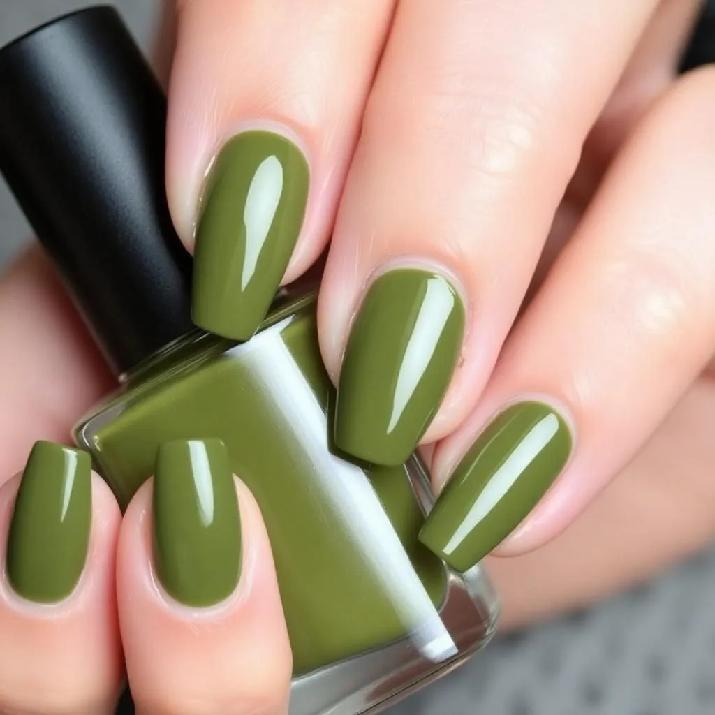 Classic Glossy Olive Green Nails