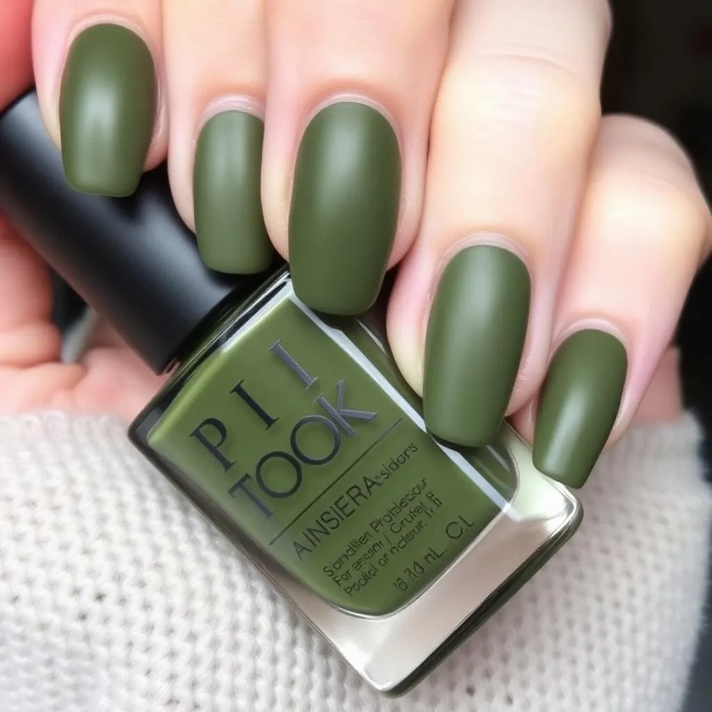 Matte Olive Green Nails