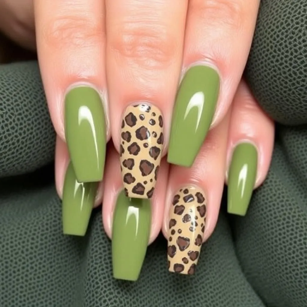 Olive Green with Animal Print