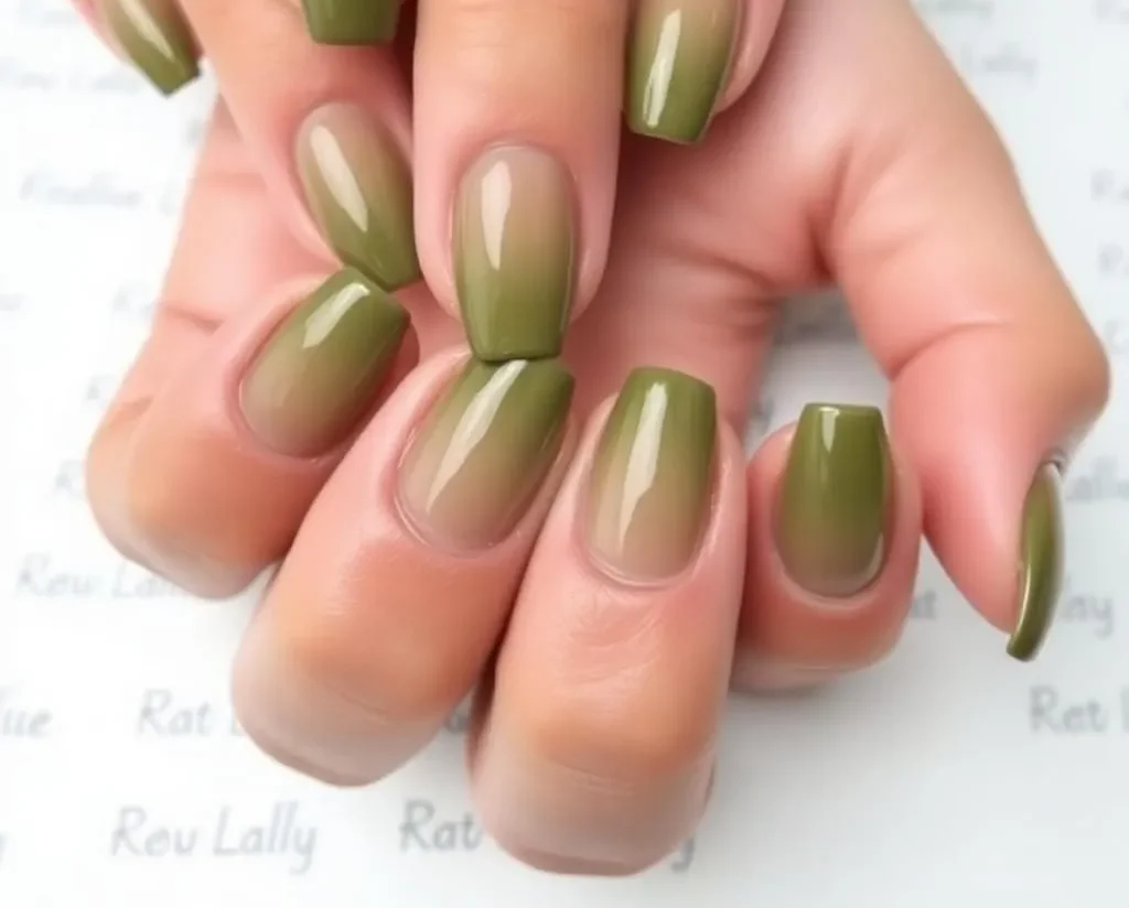 Olive Green Ombre Nails