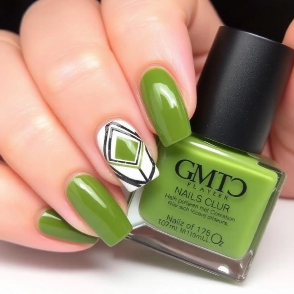 Olive Green with Geometric Art