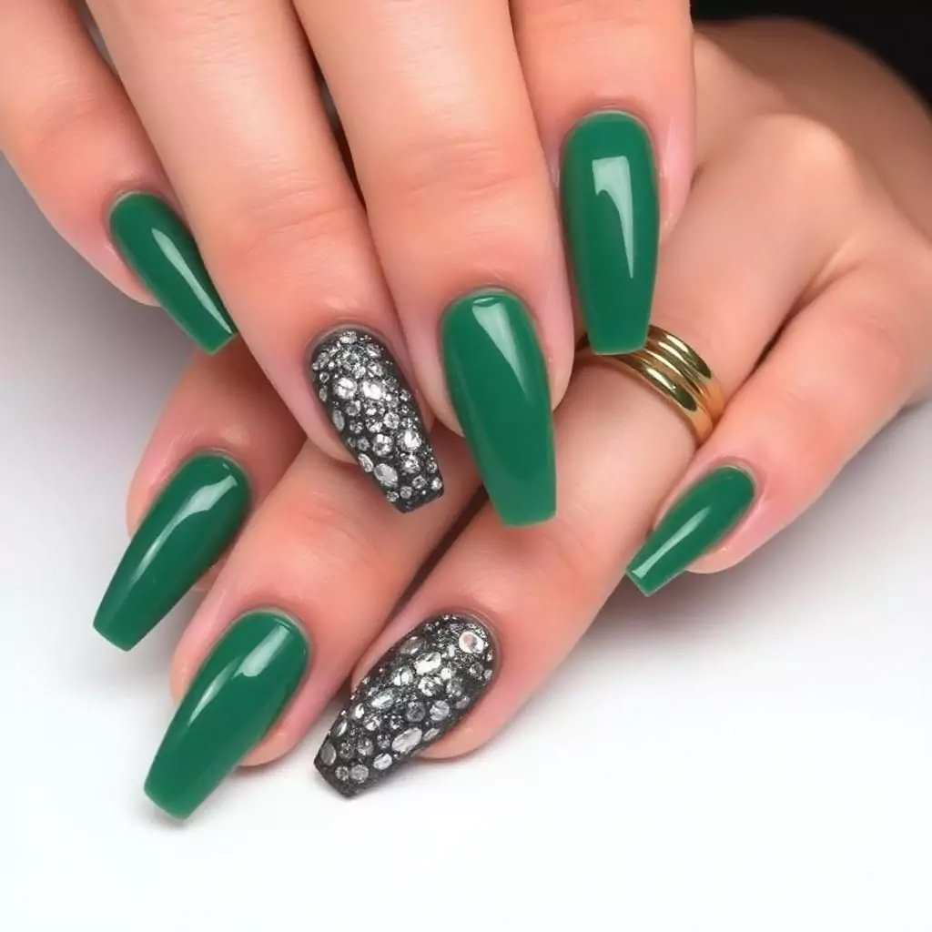 Hunter Green Coffin Nails