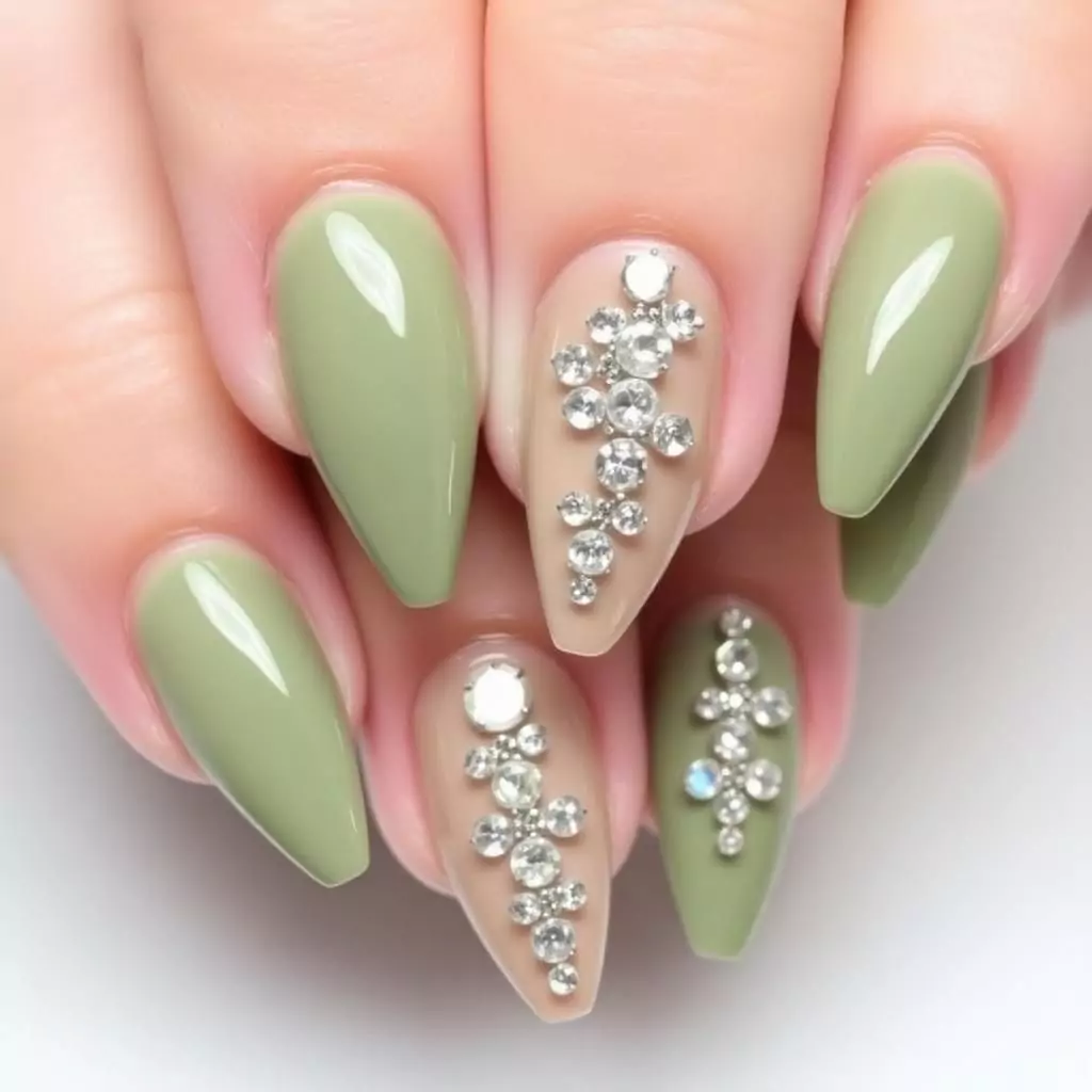 Khaki Green with Rhinestones