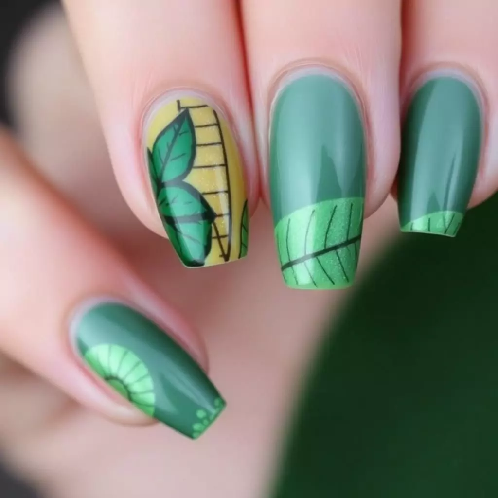Full Leaf-Themed Manicure