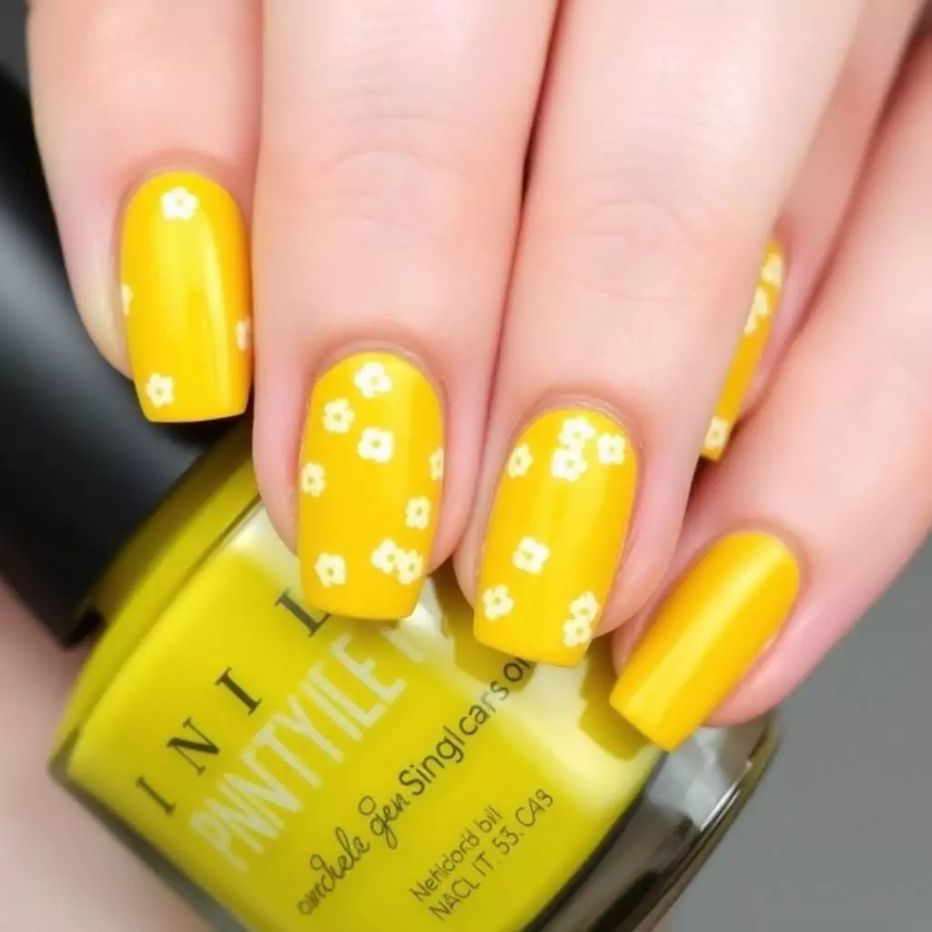 Mustard Yellow with Tiny White Flowers