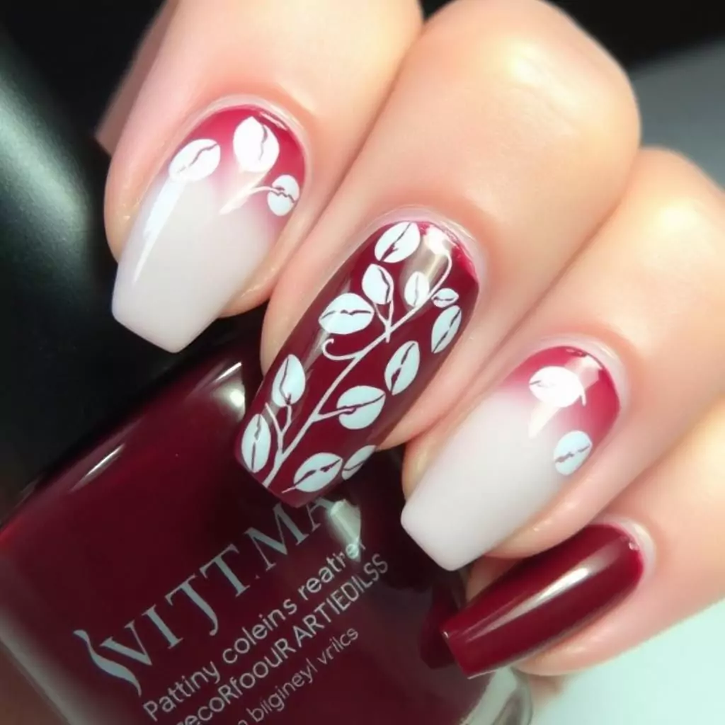 Wine Red with Delicate White Leaves