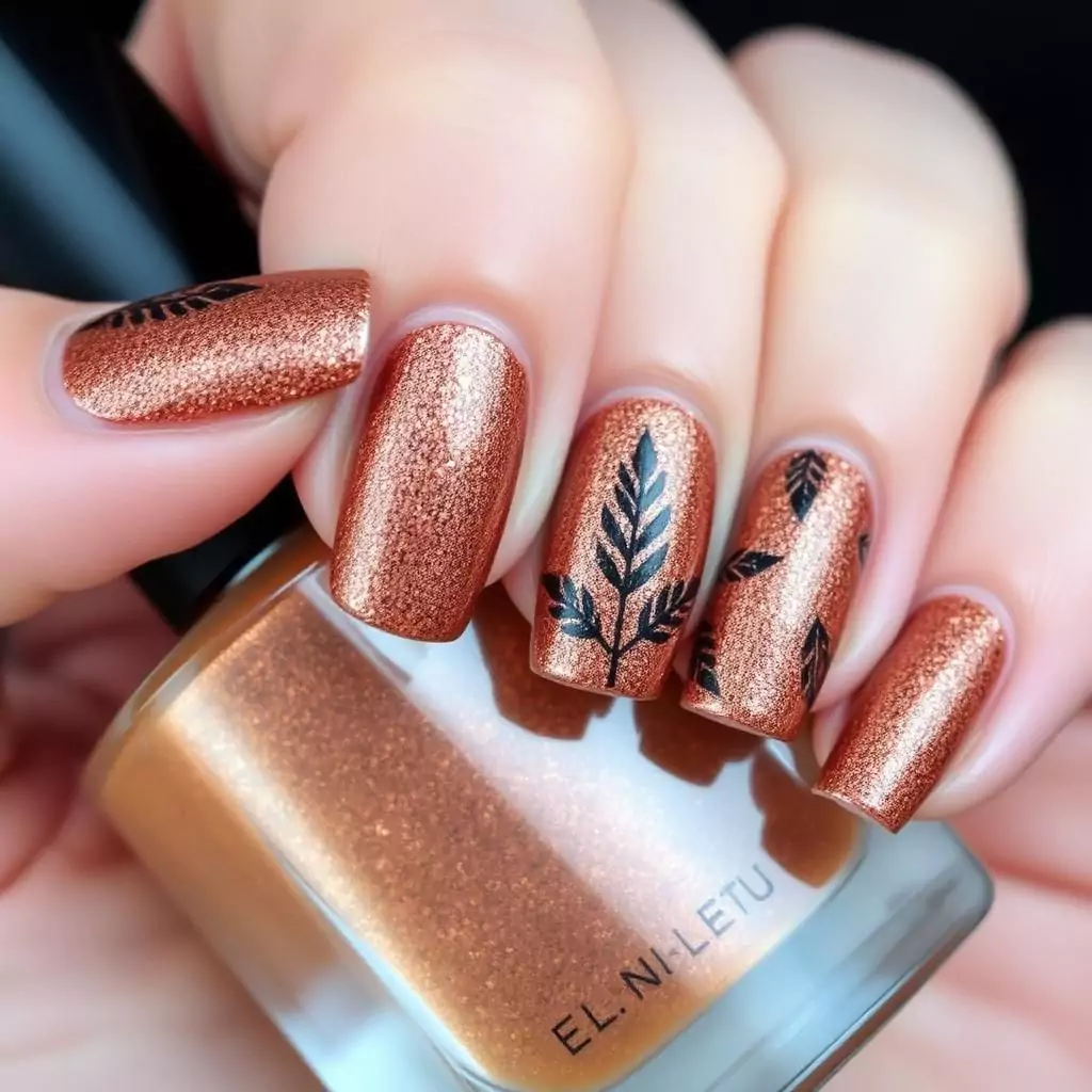 Glittery Bronze with Leaf Stamping
