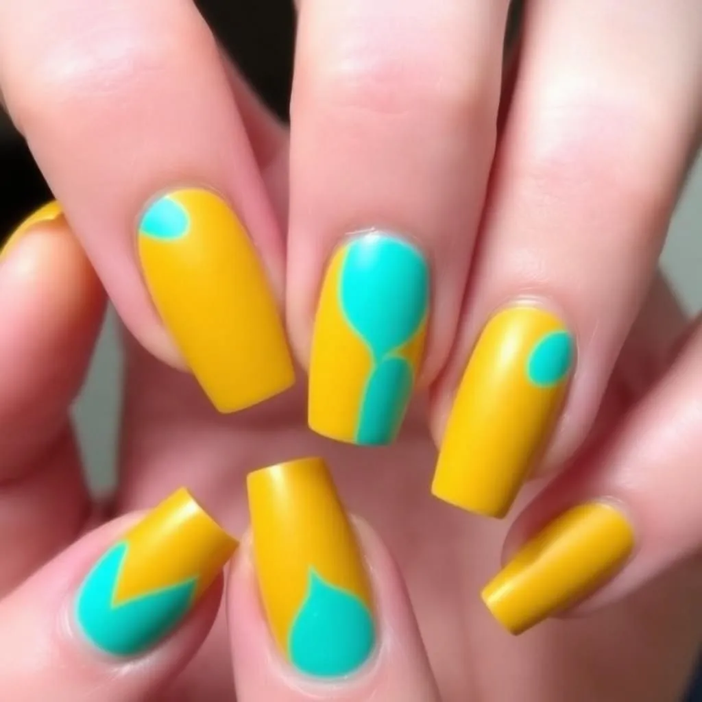 21 Western Fall Nail Ideas That Are Absolutely Stunning 8 Matte Mustard with Turquoise Accents
