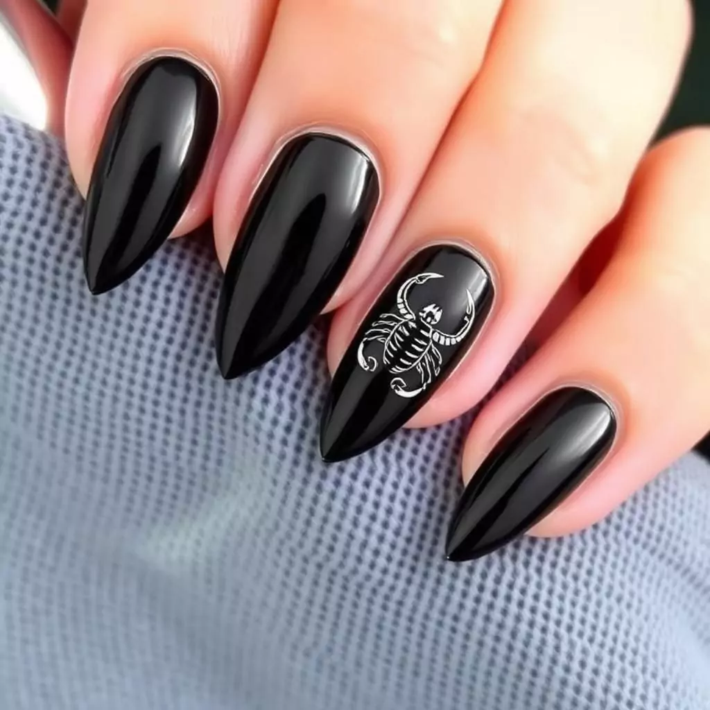 15 Stunning Scorpio Nails Designs You’ll Love 2 Classic Black Scorpio Nails