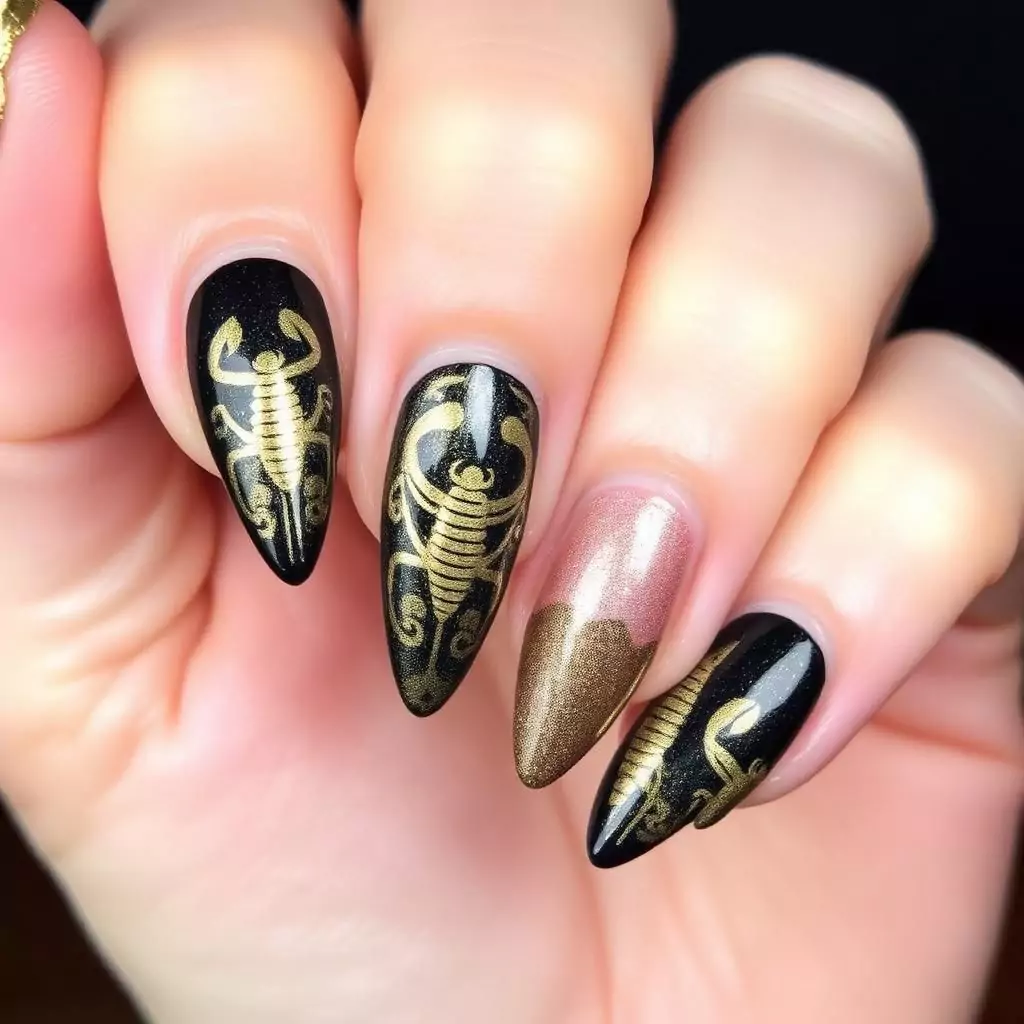 15 Stunning Scorpio Nails Designs You’ll Love 15 Gold Foil Scorpio Nails